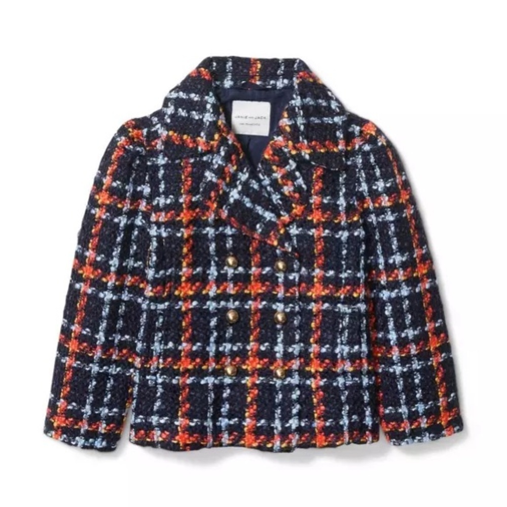 Janie And Jack Girls Plaid Tweed Jacket Blazer Size 3T-4T Double Breasted Coat